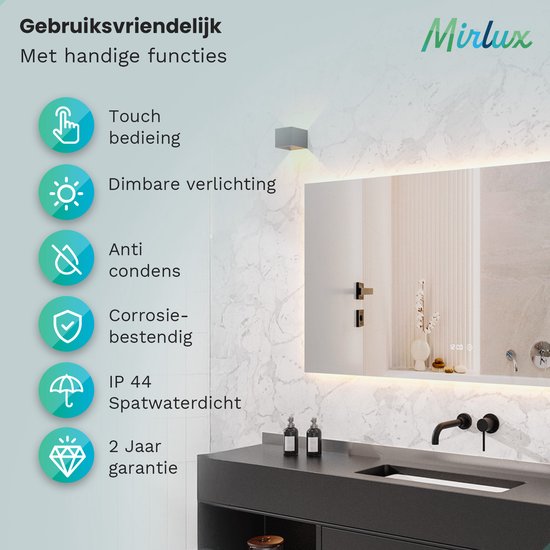 Mirlux Miroir de salle de bain avec éclairage LED et chauffage - Miroir mural rectangulaire - Miroir de douche anti-condensation - 160x80CM
