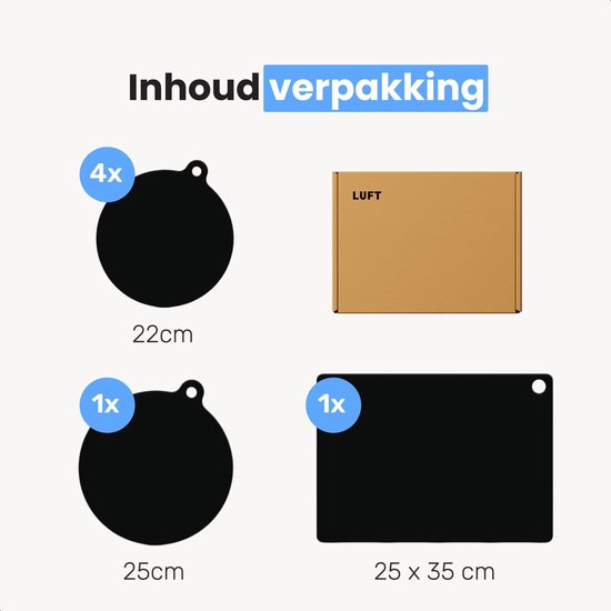 LUFT Induction Protector 6 Pack - Résistant à la chaleur jusqu'à 280 ºC - Protecteur de poêle - Plaque de recouvrement pour plaque de cuisson - Mat - Mat rond - Convient à la fonction Booster - Noir - Protecteur de plaque à induction