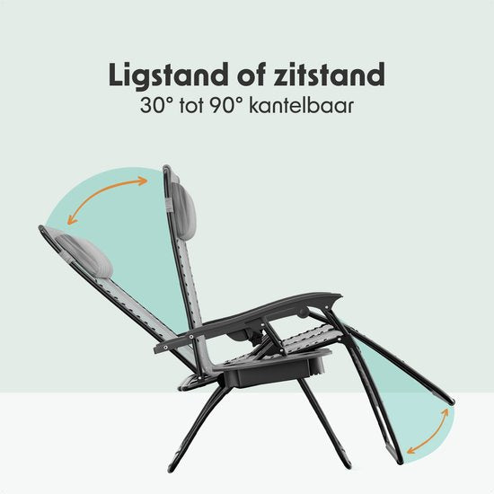 LifeGoods Fauteuil de jardin pliable - Chaise longue de jardin - 30°-90° réglable - Métal - Gris clair