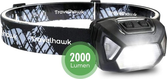 Travelhawk Headlamp - Lampe frontale LED rechargeable - Lampes frontales - Lampe frontale rechargeable - Lampe frontale 8 LED - 2000 lumens - 150 mètres de portée - Réglable