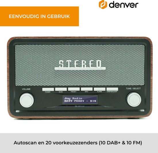 Denver DAB Radio - Retro Radio - Bluetooth - DAB+/ FM - Dimmable - Batteries & secteur - DAB18