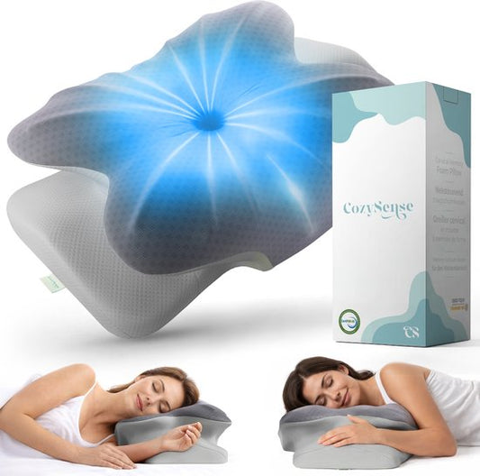 Oreiller en mousse à mémoire de forme CozySense® - Oreiller ergonomique en mousse à mémoire de forme - Oreiller papillon - Housse amovible et lavable - Dormeur sur le côté, sur le dos et sur le ventre