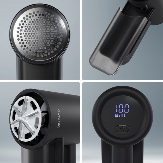 Auronic Electric Lint Remover Pro - Tondeuse à peluches - Rechargeable - Affichage LED - 3 étapes - Défoliateur - Noir