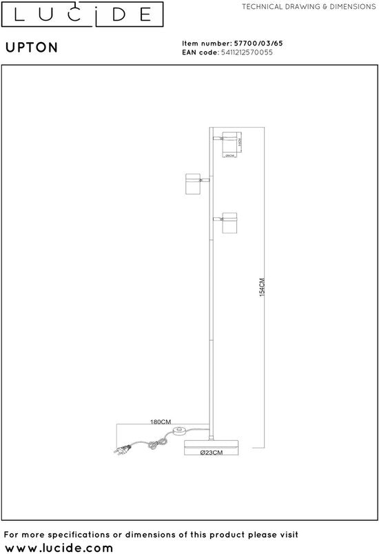 Lucide UPTON - Lampadaire - 3xGU10 - Fumé