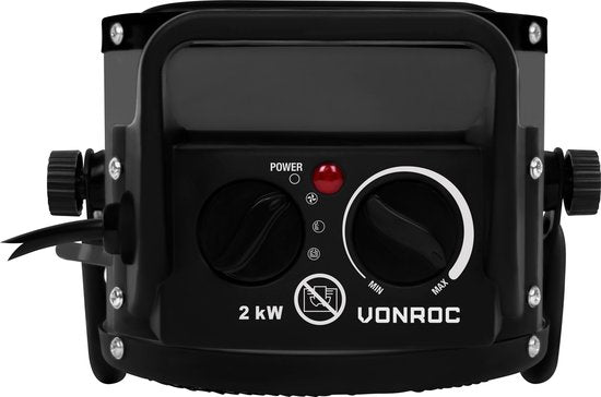 VONROC Chauffage électrique - Jet heater - ventilateur - céramique - 3 réglages : 1000W/2000W/ventilateur - pour des pièces jusqu'à 20m2 - gris