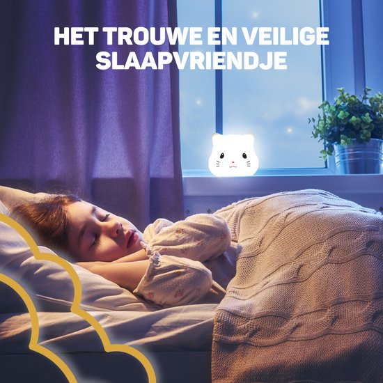 Vulpes Goods® Veilleuse pour enfants - Lumière LED et 8 couleurs - Veilleuse pour chambre de bébé - Chat - Rechargeable par USB - Variateur - Minuteur - Sans fil - Adapté aux enfants