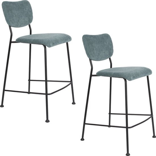 Zuiver Benson Tabourets de bar dossier 64.5 cm Gris/Bleu - Lot de 2