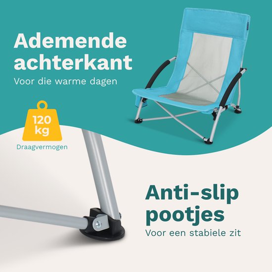 TRVLMORE Chaise de plage - pliable et démontable - capacité de charge de 120 kg - légère - avec sac de transport et porte-gobelet - bleu