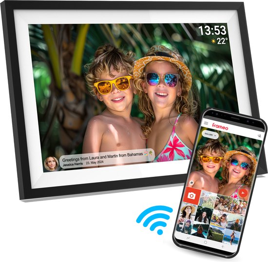 Cadre photo numérique Denver 10,1 pouces - HD - Frameo App - Cadre photo - WiFi - écran tactile IPS - 16 Go - PFF1016