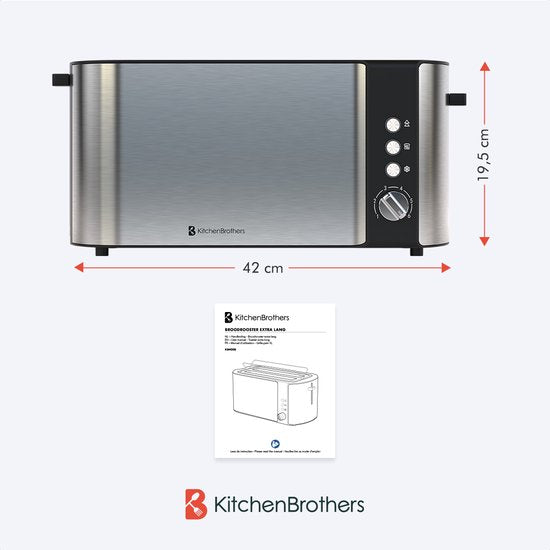 Grille pain - KitchenBrothers - Toaster - 6 niveaux de chaleur - 1520W - inox/noir