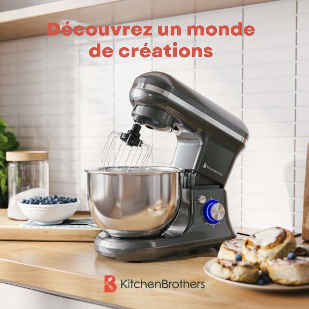 Robot de cuisine KitchenBrothers - 5L - Mixeur de cuisine - 1200W - Anthracite