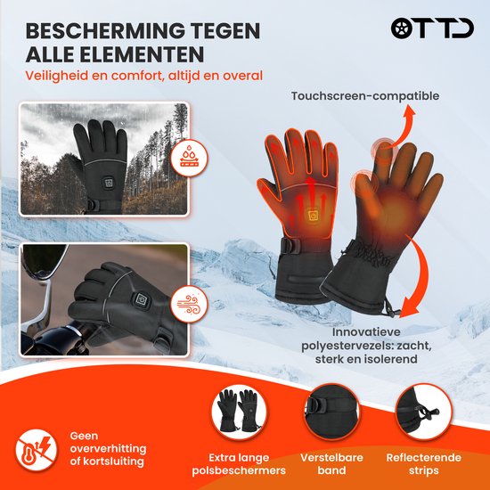 TTD® Gants chauffants rechargeables - Taille XL - Gants électriques chauffants - Moufles chauffantes - Gants chauffants à piles pour hommes et femmes - Unisexe