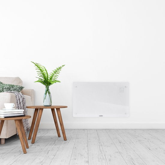 VONROC Chauffage électrique de luxe - Convecteur avec panneau en verre - 1000W/2000W - Chauffe les pièces jusqu'à 24m2 - Contrôlé par l'application (via Wifi) et manuellement - Thermostat et minuterie réglables - Blanc