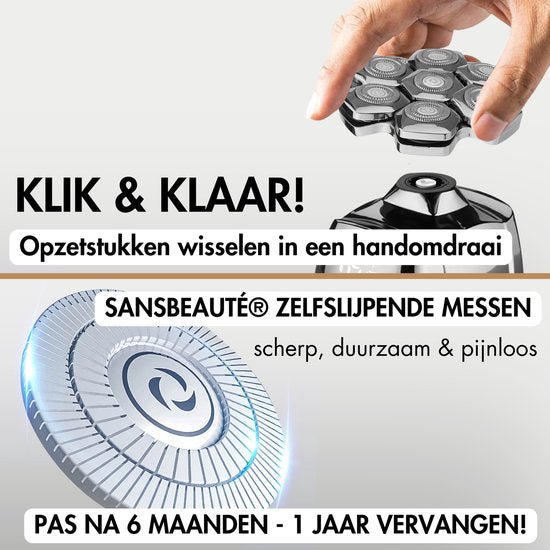 Rasoir - Tondeuse - Tondeuse à cheveux - Sansbeauté® SkullSharp PRO MAGNETIC - Rasoir électrique visage et tête - Raser - Raser la tête - Wet & Dry - Chargement sans fil - Electrique