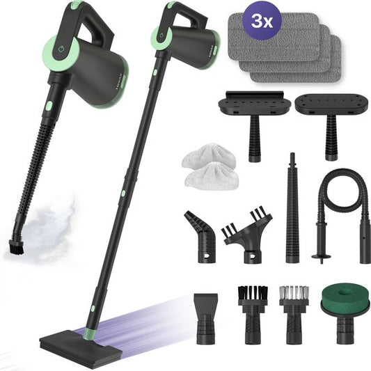 LUMAN 16 in 1 Steam Cleaner AND Hand Dryer V3 - Carpet Cleaner - Stain Cleaner - Floor Cleaner - With 16 Attachments and 3 Microfiber Cloths - Green (Nettoyeur à vapeur et séchoir à main 16 en 1 V3 - Nettoyeur de tapis, de taches et de sols)