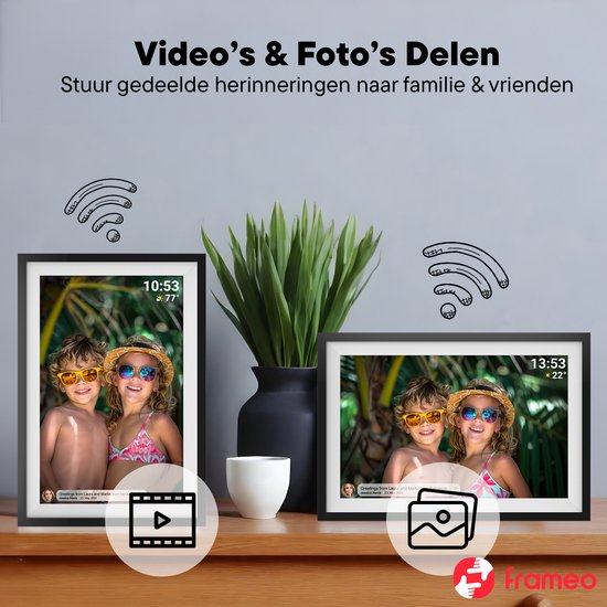 Cadre photo numérique Denver 10,1 pouces - HD - Frameo App - Cadre photo - WiFi - écran tactile IPS - 16 Go - PFF1016