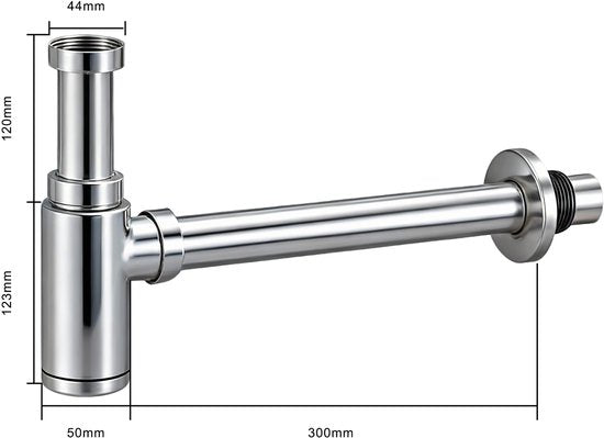 Mirlux - Siphon en acier inoxydable chromé - Siphon universel pour lavabo Ø32 mm - Réglable 300 x 243 mm - Rosace murale incluse - Siphon design pour lavabo et évier