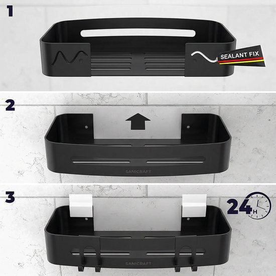 Sanicraft® Porte-douche - Pas de perçage - Convient à tout type de mur - Suspension - Inox - 2 pièces - Noir