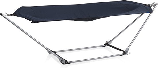 Campart Hamac avec support BE-0640 - Pliable et léger - Structure en acier - Capacité 150 kilos - avec sac de rangement - Bleu