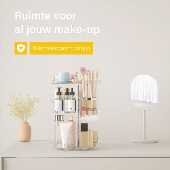 Organisateur de maquillage pivotant - Transparent - Pivotant - Pour - Pinceaux de maquillage - Éponge de maquillage - Table de maquillage - Coffret filles - Coffret cadeau - coffret enfants - pour filles