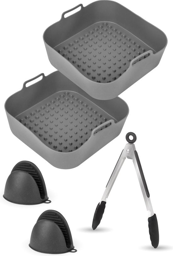 AoraKitchen Plateaux pour friteuse en silicone - 20cm - 5 pièces - Accessoires pour friteuse - Moufles et pinces inclus