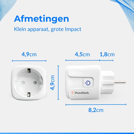 PuroTech Smart Plug - Timer & Energy Meter - Smart Plug - Convient à Alexa / Google Home - Compteur de consommation - Coûts énergétiques