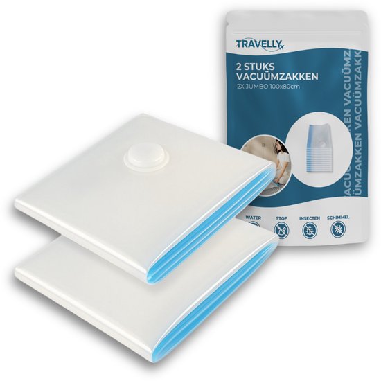 Travelly® Vacuum Bags & Travel Bags Set - Clothing Storage & Travel - Airtight - Reusable - Space-saving - Set of 2 - Transparent