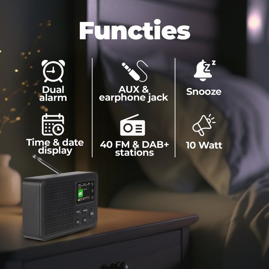Radio - Denver DAB - Bluetooth - Radio DAB+/FM - 40 stations préréglées - Radio-réveil - DAB57B