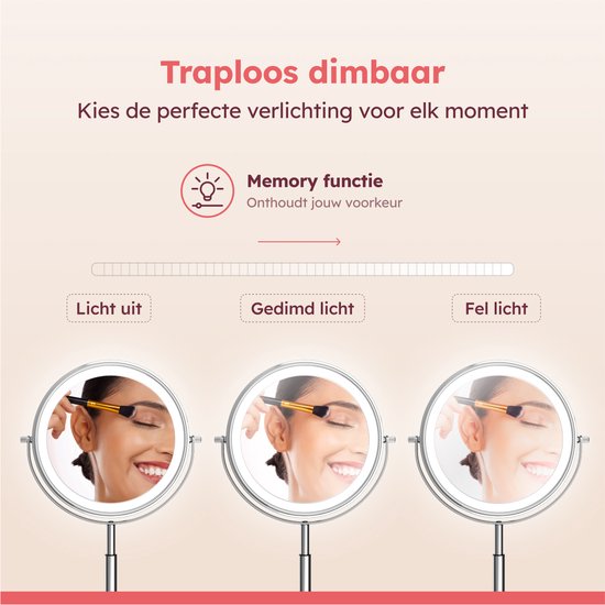 Fraay® XL Miroir de maquillage avec éclairage LED - grossissement 10x - Miroir grossissant avec lumière - rechargeable - Miroir de rasage - Miroir de salle de bain - Chrome