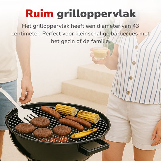 alpina Charcoal BBQ - Barbecue à boule Ø43 cm - Barbecue avec couvercle et roues - Système de ventilation intégré - Cendrier amovible - Noir