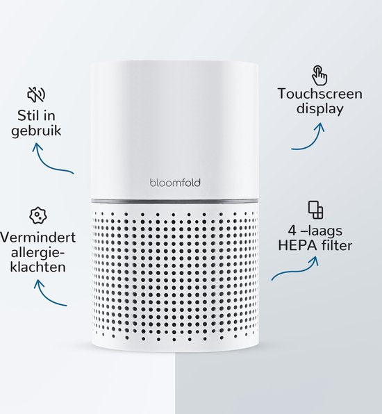 Bloomfold Air Purifier - Purificateur d'air - Filtre HEPA 13 + filtre à charbon - CADR : 240m3/h. - Mode Wifi & App - Indicateur de qualité d'air - 3 modes + mode veille
