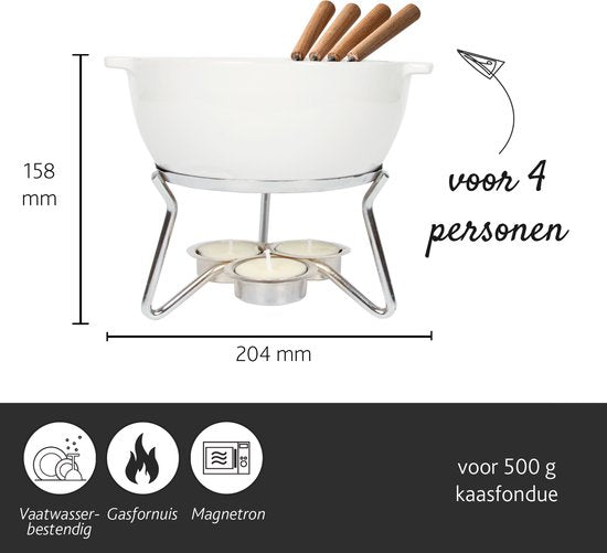 Boska Set à fondue au fromage Party - Résistant au micro-ondes - Céramique - Blanc - 750 ml