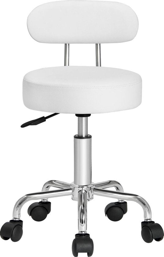 Casaria Tabouret pivotant avec dossier - Réglable en hauteur sur 360° - Blanc