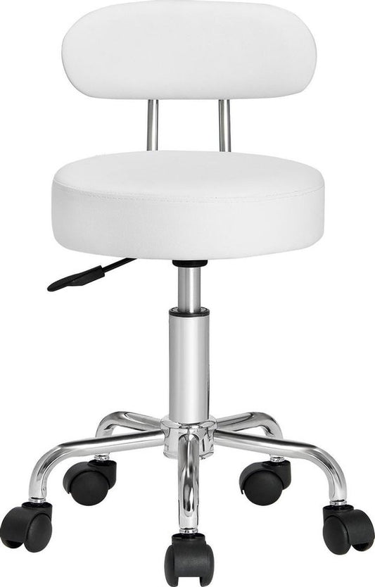 Casaria Tabouret pivotant avec dossier - Réglable en hauteur sur 360° - Blanc