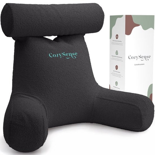 Cozysense® - Coussin de lecture - Coussin de lecture pour le lit - Siège de lecture - Coussin de siège ergonomique avec tissu bouclé - Coussin de lecture - Coussin de lecture - Support grand format pour le dos, la nuque et les bras - Coussin de relaxation