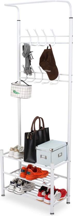 O'DADDY® porte-manteau droit - porte-manteaux - porte-manteau avec porte-chaussures - porte-manteau noir - porte-manteau - porte-vêtements - porte-manteau avec porte-manteau - porte-manteau avec porte-chaussures - porte-manteau en métal - 66 x 30 x 190 cm