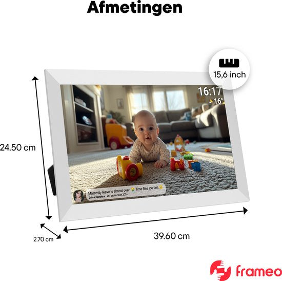 Cadre photo numérique Denver 15,6 pouces - XL - Full HD - Frameo App - Cadre photo - WiFi - 32GB - IPS Touchscreen -PFF1504