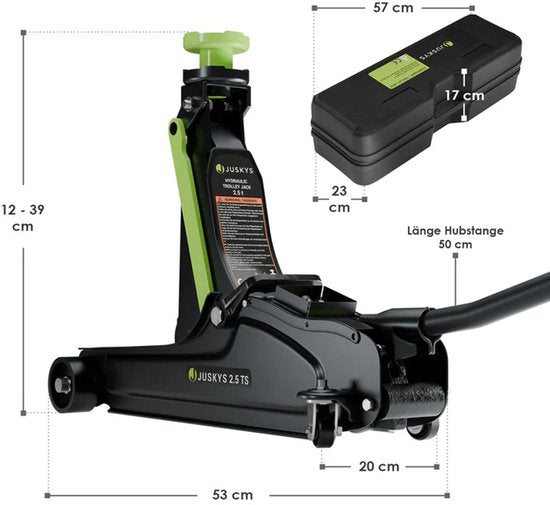 Cric de voiture - Avec roues - Accessoires inclus - Noir / Vert