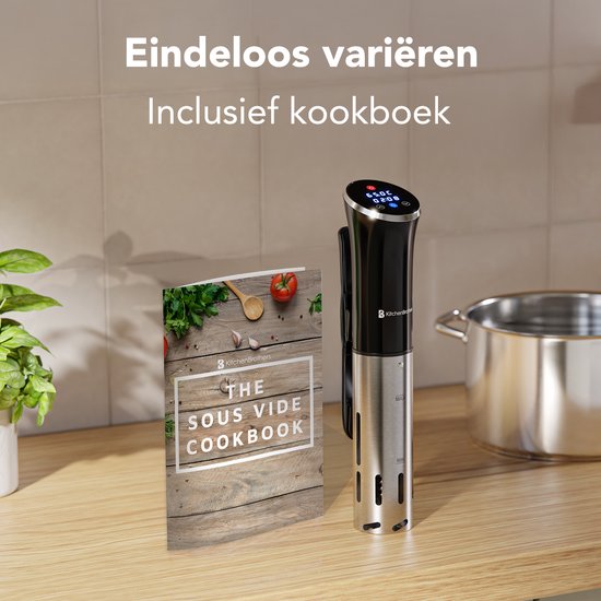 KitchenBrothers Stick Sous Vide - jusqu'à 95°C - Minuteur intégré - Cuiseur de précision - 1200W - Noir/RVS