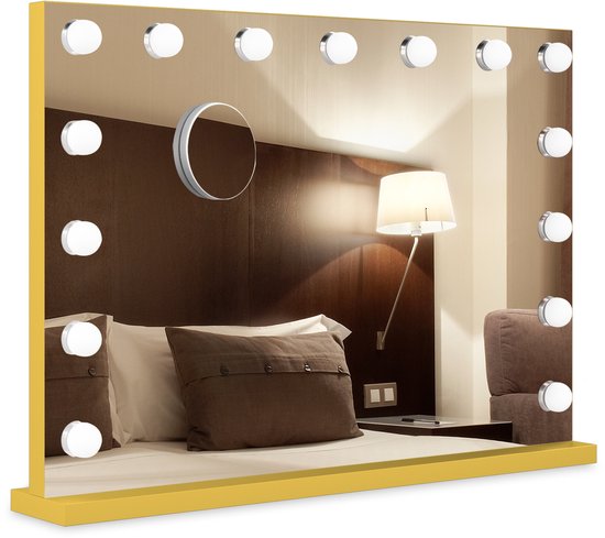 Bayt Hollywood Mirror with Lighting - Make-up Mirror with Lighting - Mirror with Lighting - Hollywood Mirror 80x60 - Dimmable - 10x Magnification - 80x60cm - Gold