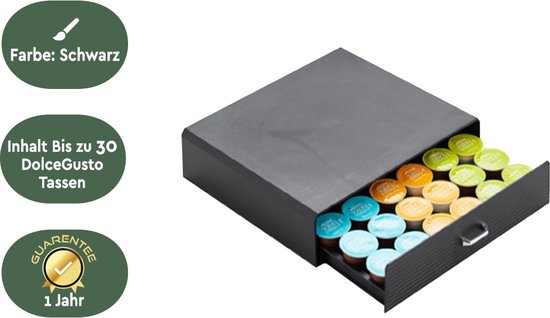 BRASQ Porte-capsules pour capsules Dolce Gusto - Boîte de rangement avec tiroir - 30 tasses - Porte-tasses à café Noir