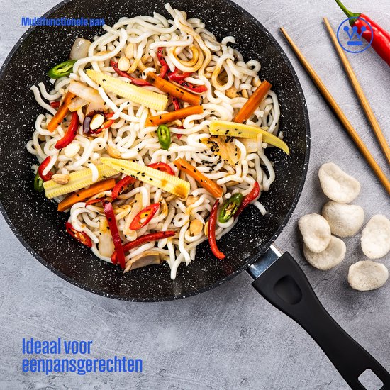 Wok Westinghouse - Ø 30 cm - Induction - Sans PFOA - Couvercle inclus - Marbre noir