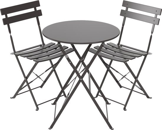 LifeGoods Set Bistro - Acier - 3 pièces - Set de jardin - Pliable - Set de balcon avec table - Résistant aux intempéries - Gris foncé