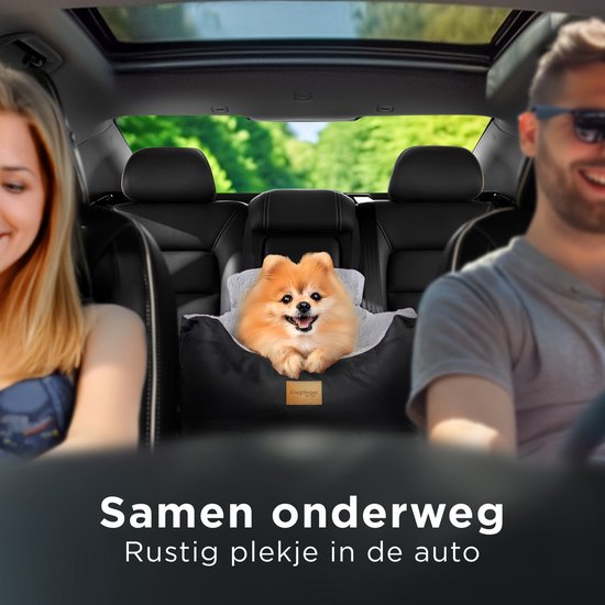 Siège auto pour chien CozySense® - Panier auto pour chien avec sangle de sécurité et compartiment de rangement - Pour petit chien - Siège avant ou arrière - Noir/Gris