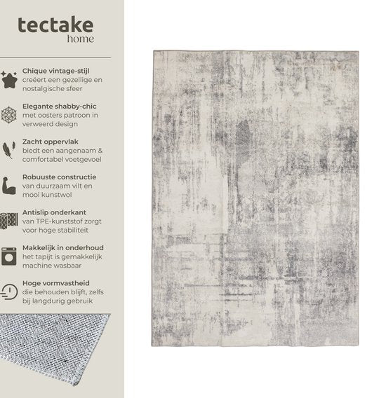 tectake® Tapis au design vintage - Tapis à poils ras pour le salon, la chambre d'enfant, la chambre à coucher ou le couloir - Lavable - Taille div. - 160x230cm - beige/gris
