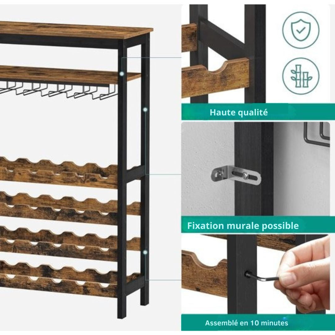 Armoire à vin - de bar - Niceey - Pour 24 bouteilles et 15 verres - métal/bois