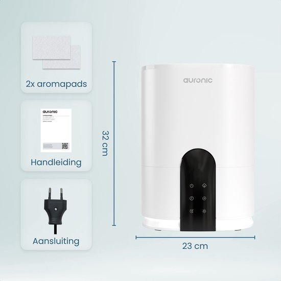 Humidificateur Auronic - 4 litres - 40m2 - Convient au salon, au bureau, à la chambre à coucher, à la chambre de bébé et plus encore - Avec aromathérapie - Sans BPA - Blanc