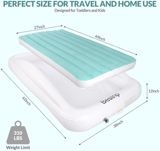 Lit gonflable pour enfants avec pompe électrique et protection contre les chutes - Lit de voyage 2 en 1 pour enfants 157 x 96 x 30 cm