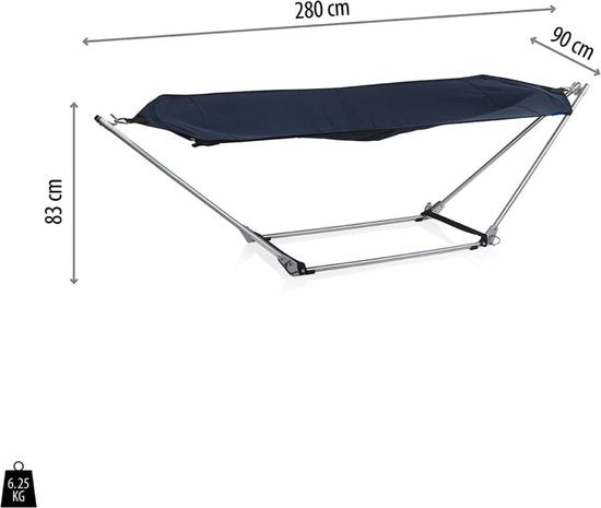 Campart Hamac avec support BE-0640 - Pliable et léger - Structure en acier - Capacité 150 kilos - avec sac de rangement - Bleu