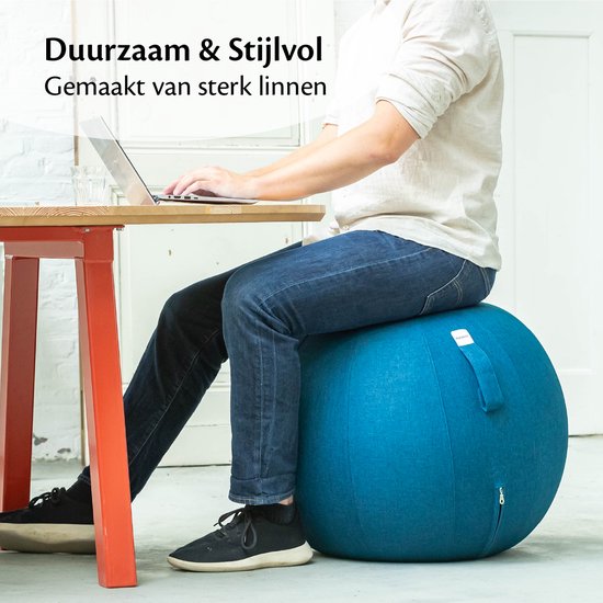 Backerz® Ballon Assis Lin 65 CM - Ballons Assis avec Housse - Tabouret d'Équilibre – Ballon de Yoga de Luxe - Balon de Chaise de Bureau Ergonomique - Vert Bleu